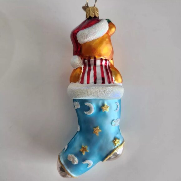 Rare Christopher Radko Disney WINNIE THE POOH Light Blue Stocking Glass Ornament - Picture 7 of 10